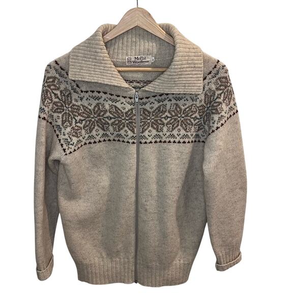 Moffat Woollens Vintage Zip-Up Wool Cardigan Sweater Size 40/US L Fair Isle - Picture 1 of 6